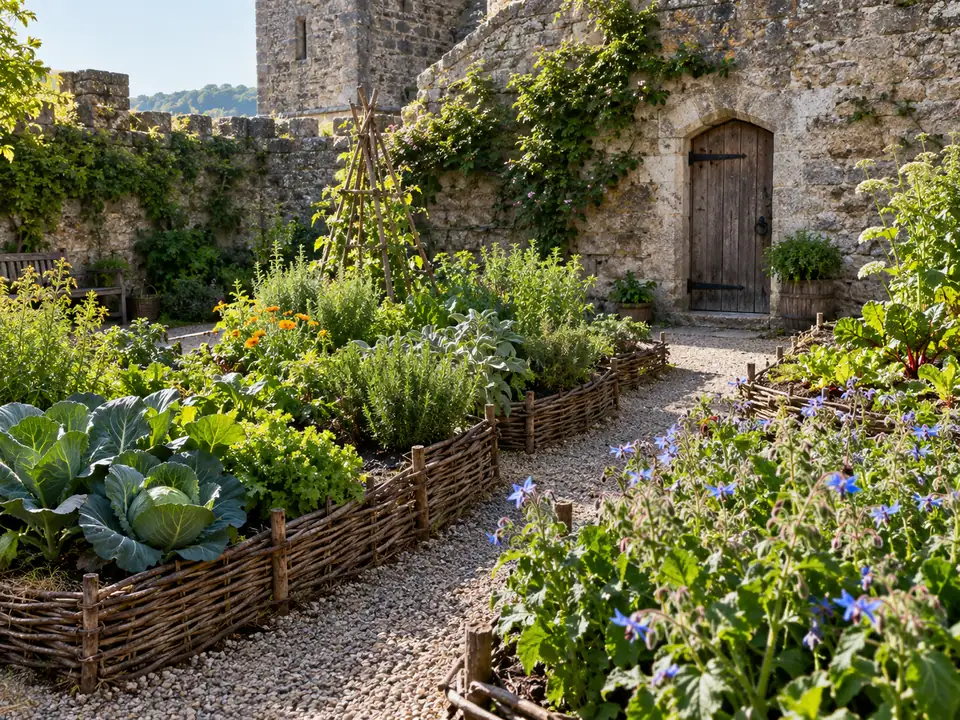 The medieval garden at the Château de Castelnaud above the river