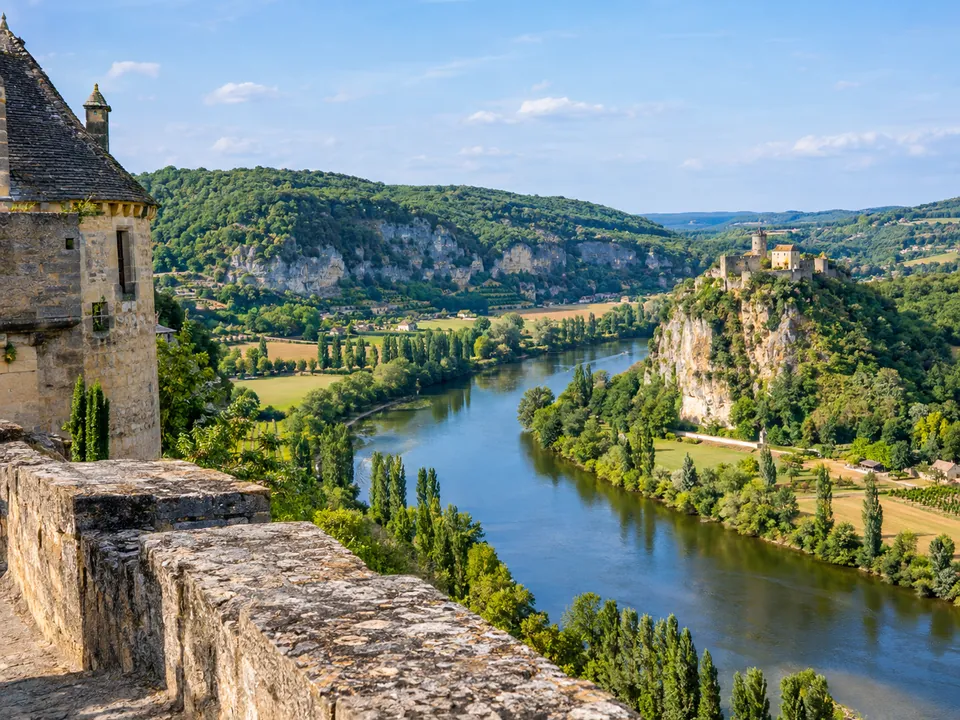 The Dordogne valley seen from the ramparts of Castelnaud, with Beynac beyond